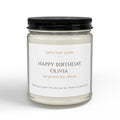 Personalized birthday candle for daughter — custom label with name and loving message on clear jar