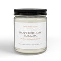Personalized birthday candle for girlfriend or wife — custom label with name and loving message on clear jar