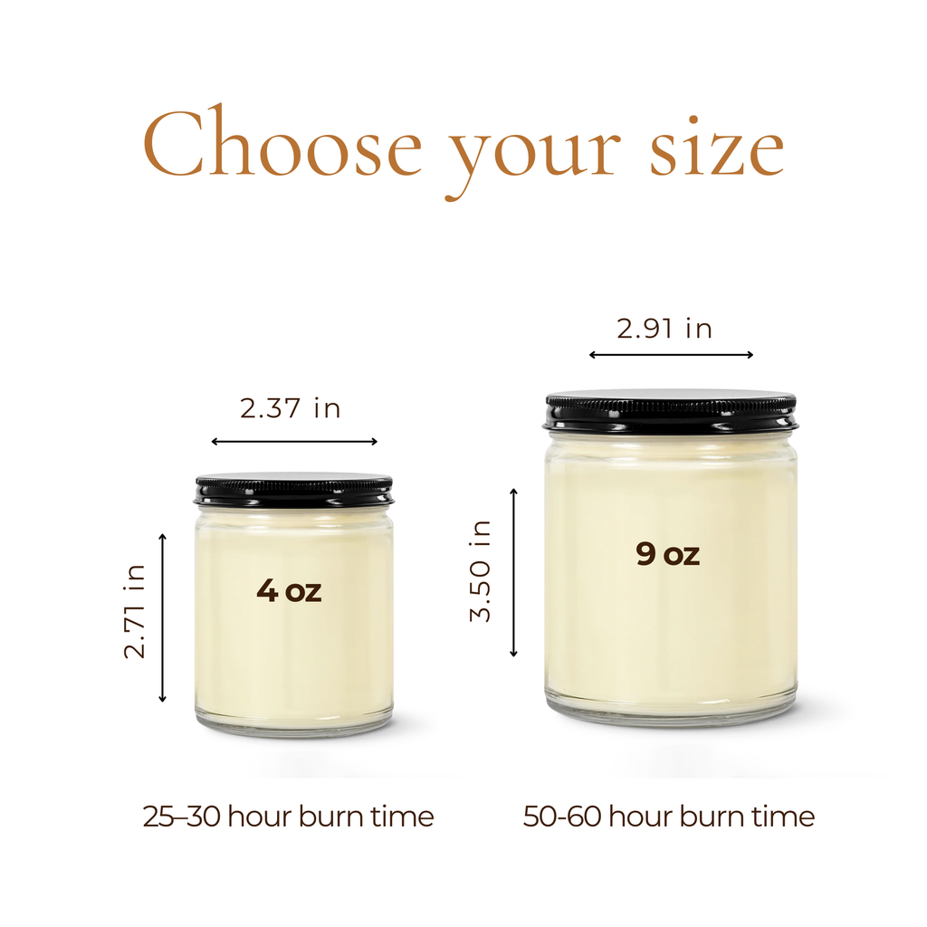 Birthday candle for girlfriend or wife size comparison — 9oz and 4oz personalized soy candle options