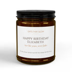 Personalized grandma birthday candle — amber jar option with warm candlelight glow