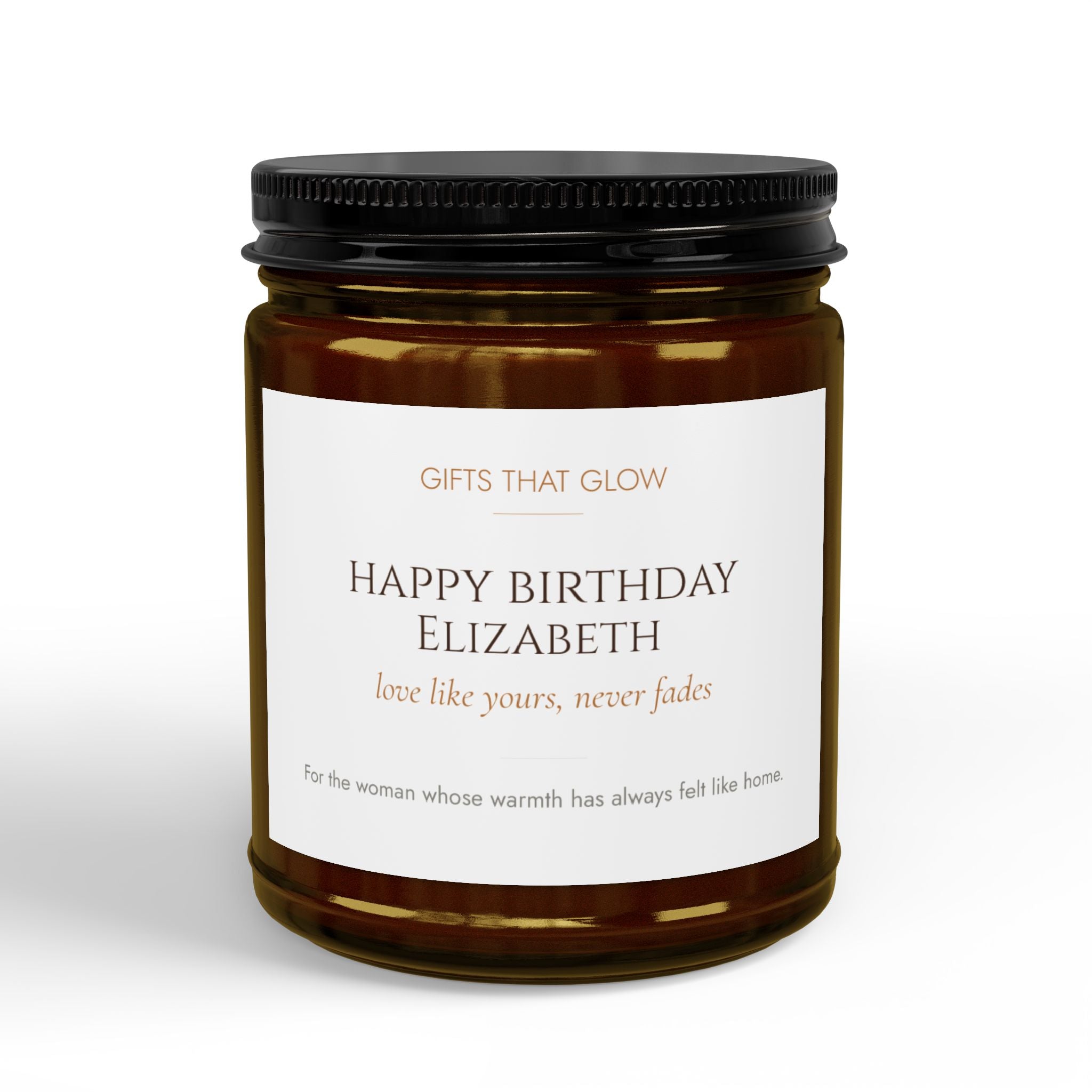 Personalized grandma birthday candle — amber jar option with warm candlelight glow