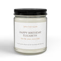 Personalized birthday candle for grandma — custom label with name and loving message on clear jar
