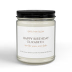 Personalized birthday candle for grandma — custom label with name and loving message on clear jar