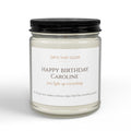 Personalized birthday candle for her — custom label with name and loving message on clear jar