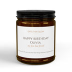 Personalized sister birthday candle — amber jar option with warm candlelight glow